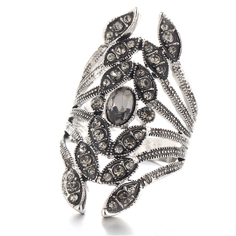 Kissing Leaves Crystal Ring