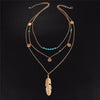 Multilayer Beads & Leaf Pendant Necklace