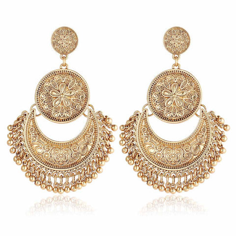 Carved Coin Ghungroo Earrings