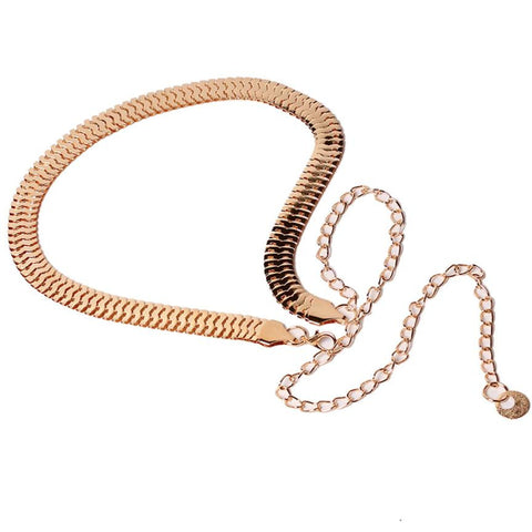 Fish Skin Pattern Metal Gold Chain Belt