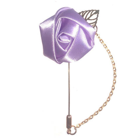 Lilac Rose & Leaf Chain Lapel Pin