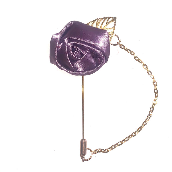 Mauve Rose & Leaf Chain Lapel Pin