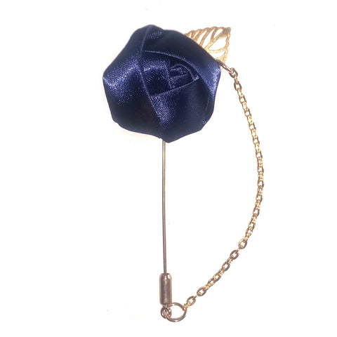 Navy Blue Rose & Leaf Chain Lapel Pin