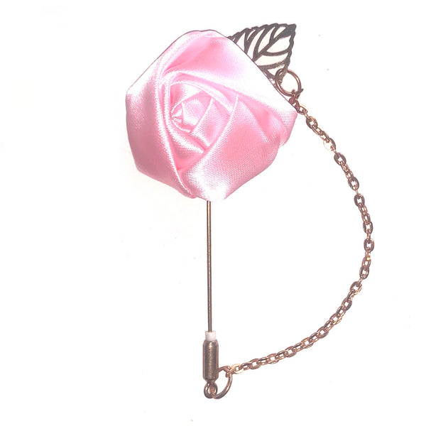 Pink Rose & Leaf Chain Lapel Pin