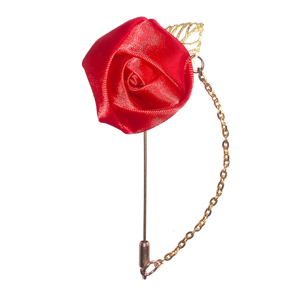 Red Rose & Leaf Chain Lapel Pin