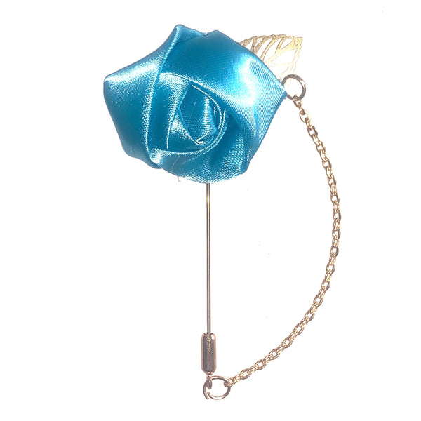 Rose & Leaf Chain Lapel Pin - Turquoise