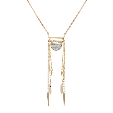 Long Rivet Charm Tassel Necklace