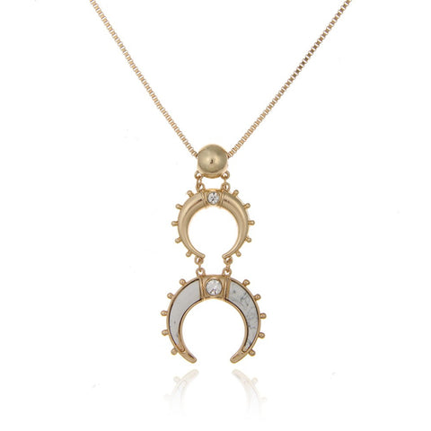 Double Horn Embellished Pendant Necklace