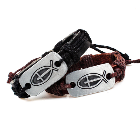 Cross Fish Leather Bracelet